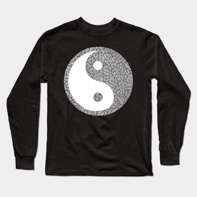 Black and white swirls doodles Yin Yang Long Sleeve T-Shirt by Savousepate